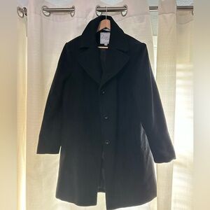 Black Womens Wool Coat - Classic Button Front- Size 16